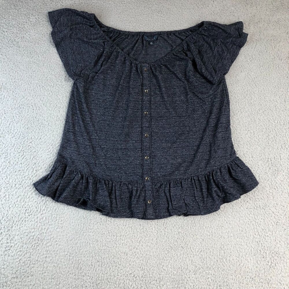 Lucky‎ Brand Blouse Womens Medium Blue Shirt Off The Shoulder Basic Preppy Tee